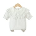 thumbnail image 1 of HAOYUNL Kids Baby Girls Short Sleeve Shirt Little Girls Ruffle Collar Shirt Toddler White Blouse Puff Bottom T-Shirt Solid Color Basic Top for 3-11Y, 1 of 7