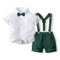 thumbnail image 1 of HAOYUNL Kids Baby Outfits 1-6T Boys Suits Gentleman Short Sleeve Button Shirts+Bowtie+Suspender Shorts Toddler Formal Clothes, 1 of 7