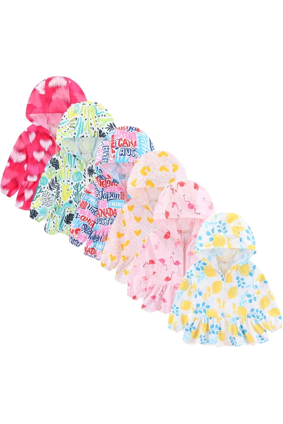 Kids Toddler Girls Sun Shir Jacket Spring Summer Sun Protection Cartoon Print Sunscreen Spring Summer Outerwear for 3-8Y