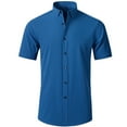 thumbnail image 1 of HAOYUNL Men's Dress Shirts Male Solid Short Sleeve Stretch Wrinkle-Free Formal Shirt Business Casual Button Down Shirts, 1 of 9