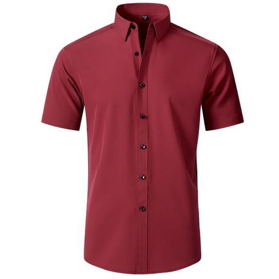 HAOYUNL Men's Dress Shirts Male Solid Short Sleeve Stretch Wrinkle-Free Formal Shirt Business Casual Button Down Shirts