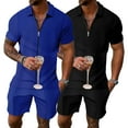 thumbnail image 1 of HAOYUNL Mens 2Pcs Short Sleeve Set Zip Cardigan and Shorts Sets Two Piece Summer Casual Outfits Tracksuit Set for Men M-3XL, 1 of 7