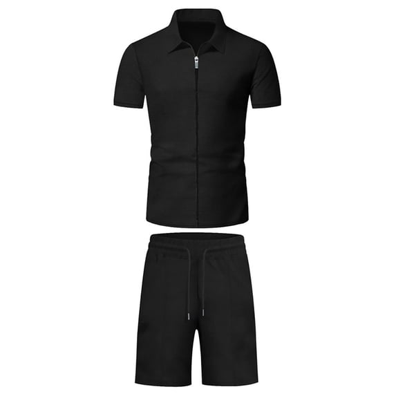 HAOYUNL Mens 2Pcs Short Sleeve Set Zip Cardigan and Shorts Sets Two Piece Summer Casual Outfits Tracksuit Set for Men M-3XL