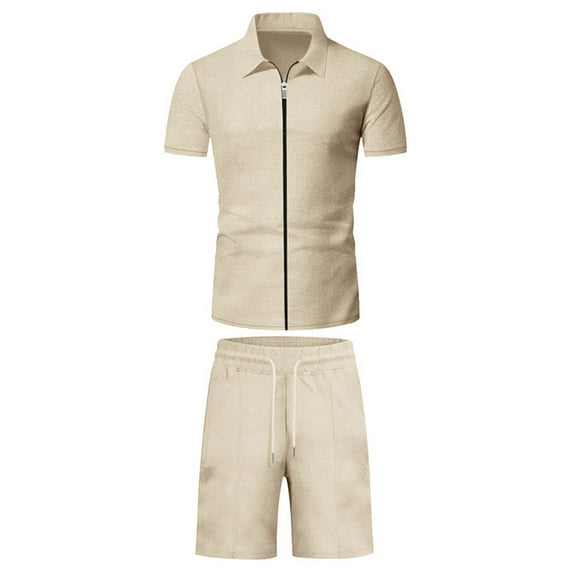 HAOYUNL Mens 2Pcs Short Sleeve Set Zip Cardigan and Shorts Sets Two Piece Summer Casual Outfits Tracksuit Set for Men M-3XL