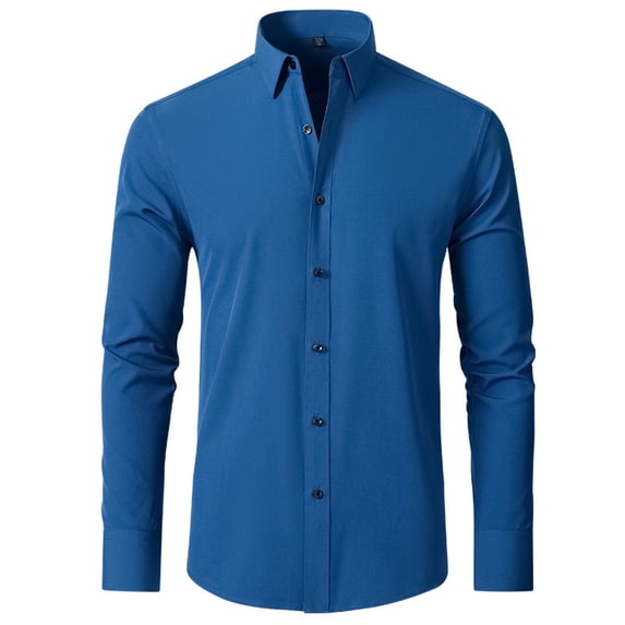 HAOYUNL Mens Dress Shirts Long Sleeve Wrinkle Stretch Shirts Male Solid Casual Button down Spring Fall Shirt with Pocket
