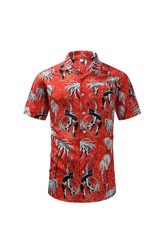 Mens Flower Shirts Print Hawaiian Flower Shirts Short Sleeve Shirt Casual Button Down Shirt S-2XL