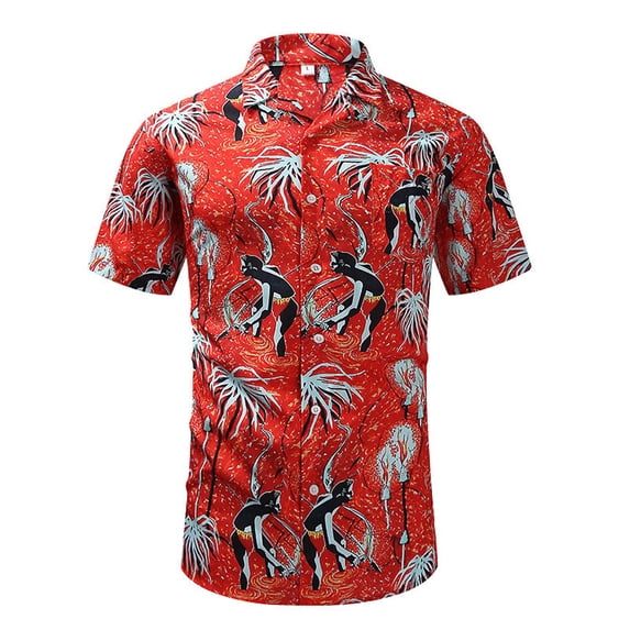 HAOYUNL Mens Hawaiian Shirt Flower Shirts Button Shirts Print Shirt Linen Casual Summer Clothes S-2XL