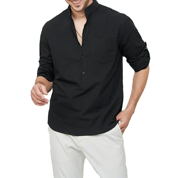 HAOYUNL Mens Long Sleeve Shirts Male Spring Fall Cotton Shirt Casual Stylish Loose Casual Dress Shirts S-3XL