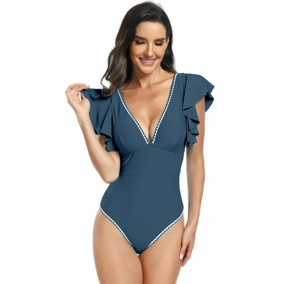 HAOYUNL One Piece Swimsuit Women/Bathing Suit for Women/Women's Ruffled One Piece Swimsuit V Neck S-XL