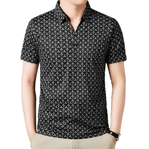HAOYUNL Shirts for Mens T-Shirt Floral Tees lapel Short-Sleeved Pullover Male Sports Athletic Undershirts T M-4XL