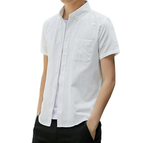 HAOYUNL Short Sleeve Shirt for Men Oxford Woven White Shirt for Men Slim Solid Color Young Casual Men's Wear M-5XL