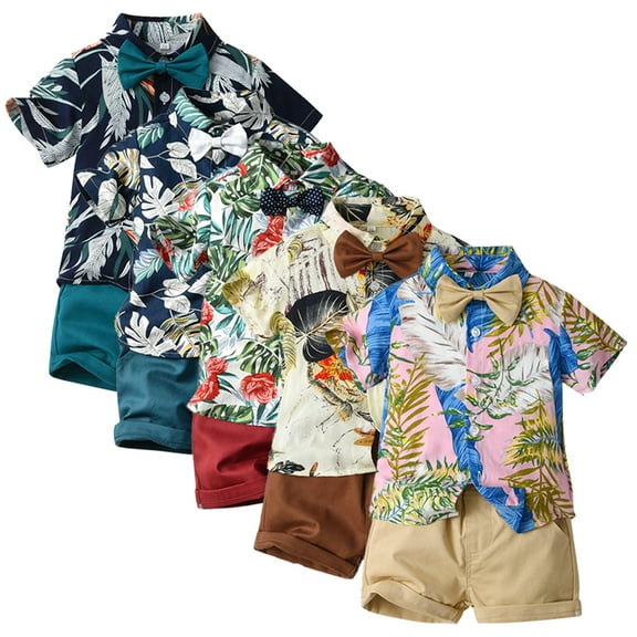 HAOYUNL Toddler Baby Boys Summer Print Shirt Outfits Clothes Infant Short Sleeve Button Down Tops   Shorts Set Gentleman Outfits for 3M-5Y