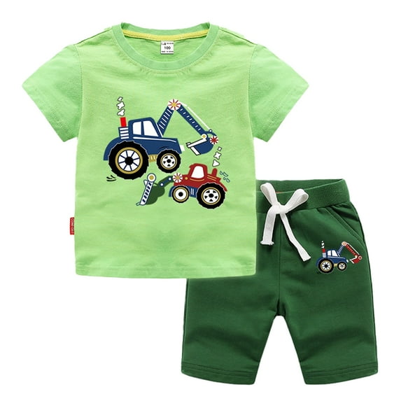 HAOYUNL Toddler Kids Toddler Boys 2Pcs Boys Clothes Baby Summer T Shirt Outfit Boy Excavator Car Short Sets for 1-8years