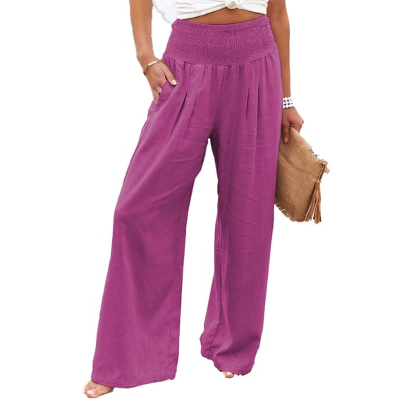 HAOYUNL Women Summer Linen Pants Women High Waisted Cotton Linen Pants Wide Leg Long Lounge Pant Trousers with Pocket S-3XL