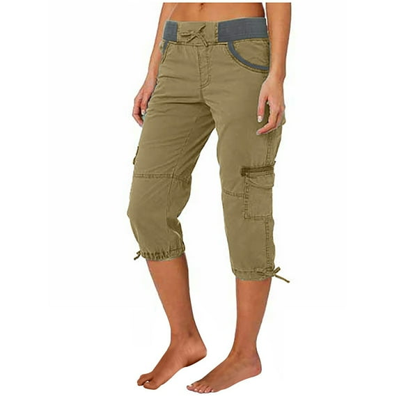 HAOYUNL Women's Cargo Pants Lightweight Quick Dry Outdoor for Women Athletic Zipper Pockets Cropped Pants S-3XL