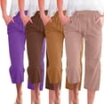 thumbnail image 1 of HAOYUNL Women's Casual Loose Straight Leg Pocket Home Cropped Pants Solid Color Drawstring Cotton Pants 3/4 Pants S-5XL, 1 of 8