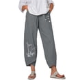 thumbnail image 1 of HAOYUNL Women's Cotton Linen Pants Spring Summer Loose Elastic Waist Hemp Pants Female Printed Casual Home Pants L-5XL, 1 of 6