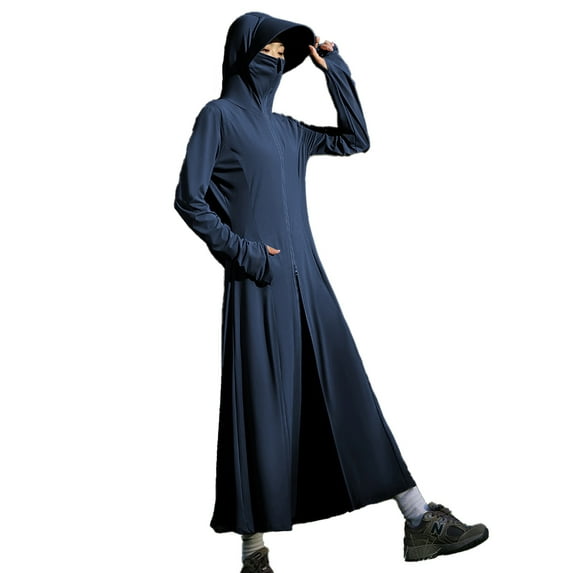 HAOYUNL Women's Full Body Hood Sun Shirt Summer UPF 50+ Long Sun Protection Jacket Protection Ice Silk Breathable Hoodie + Lenses Below the Knee