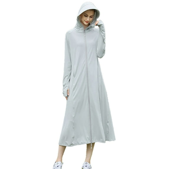 HAOYUNL Women's Full Body Hood Sun Shirt Summer UPF 50+ Long Sun Protection Jacket Protection Ice Silk Breathable Hoodie + Lenses Below the Knee