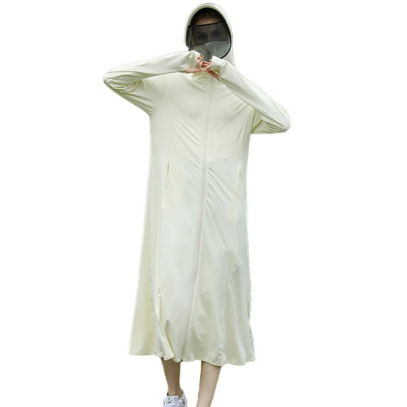 HAOYUNL Women's Full Body Hood Sun Shirt Summer UPF 50+ Long Sun Protection Jacket Protection Ice Silk Breathable Hoodie + Lenses Below the Knee