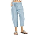 thumbnail image 1 of HAOYUNL Women's Linen Pants Solid Color Cotton Drawstring Casual Loose Pocket Home Pants Cropped Pants S-3XL, 1 of 8