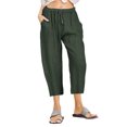 thumbnail image 1 of HAOYUNL Women's Linen Pants Solid Color Cotton Drawstring Casual Loose Pocket Home Pants Cropped Pants S-3XL, 1 of 8