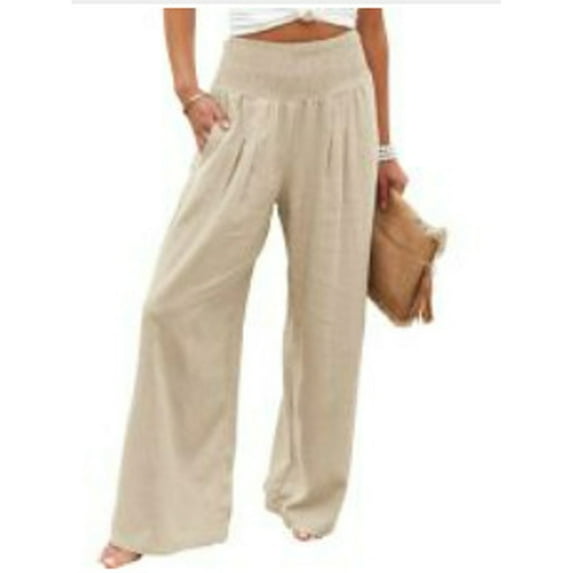 HAOYUNL Women's Linen Pants Women Wide Leg Yoga Pant Comfy Loose Sweatpants High Waist Lounge Casual Athletic Pant Workout Joggers Pant S-3XL
