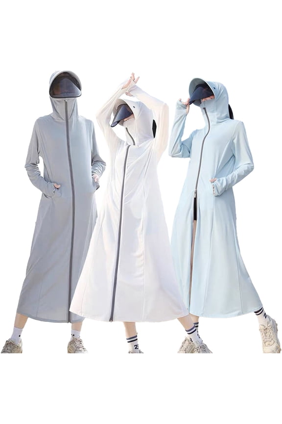 Women's Long Sunscreen Jacket Ice Silk Hooded Sun Shirt Upf 50+ Sun Protection Jacket Long Sleeve Knee-High Active Shirts Outdoor