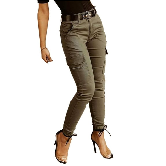 HAOYUNL Women's Pants Mid-Waist Button Outdoor Solid Color Pocket Cargo Pants Women S-2XL