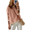 thumbnail image 1 of HAOYUNL Women's Striped T Shirts Fashion Long Sleeve Fashion Knitted Sweater Crew Neck Loose Pullover Tees Spring Fall Tops S-XXL, 1 of 7