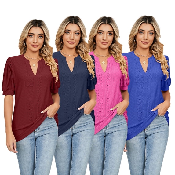 HAOYUNL Womens Summer T Shirts Knit Neck Crewneck Short Sleeve Tops Casual Solid Color Tees,S-2XL