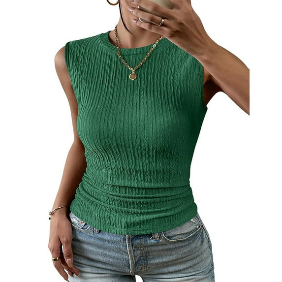 HAOYUNL Womens' Vest Tops Summer Sleeveless Basic Top Shirt Slim Knit Ribbed Racerback Blouses T-Shirt S-XXL