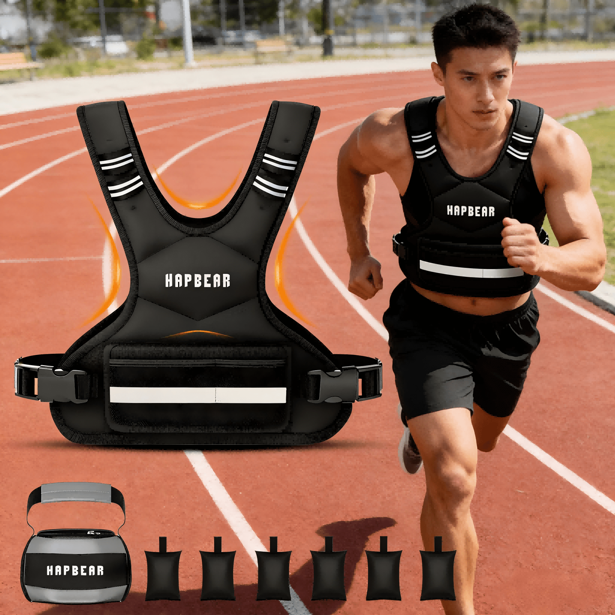 HAPBEAR Adjustable Weighted Vest for Men and Women, 4-10 lbs with 6 Ironsand Weights and Large Pocket Includes kettlebell pouch for Workout, Strength Training, Running, Walking, Weight Loss