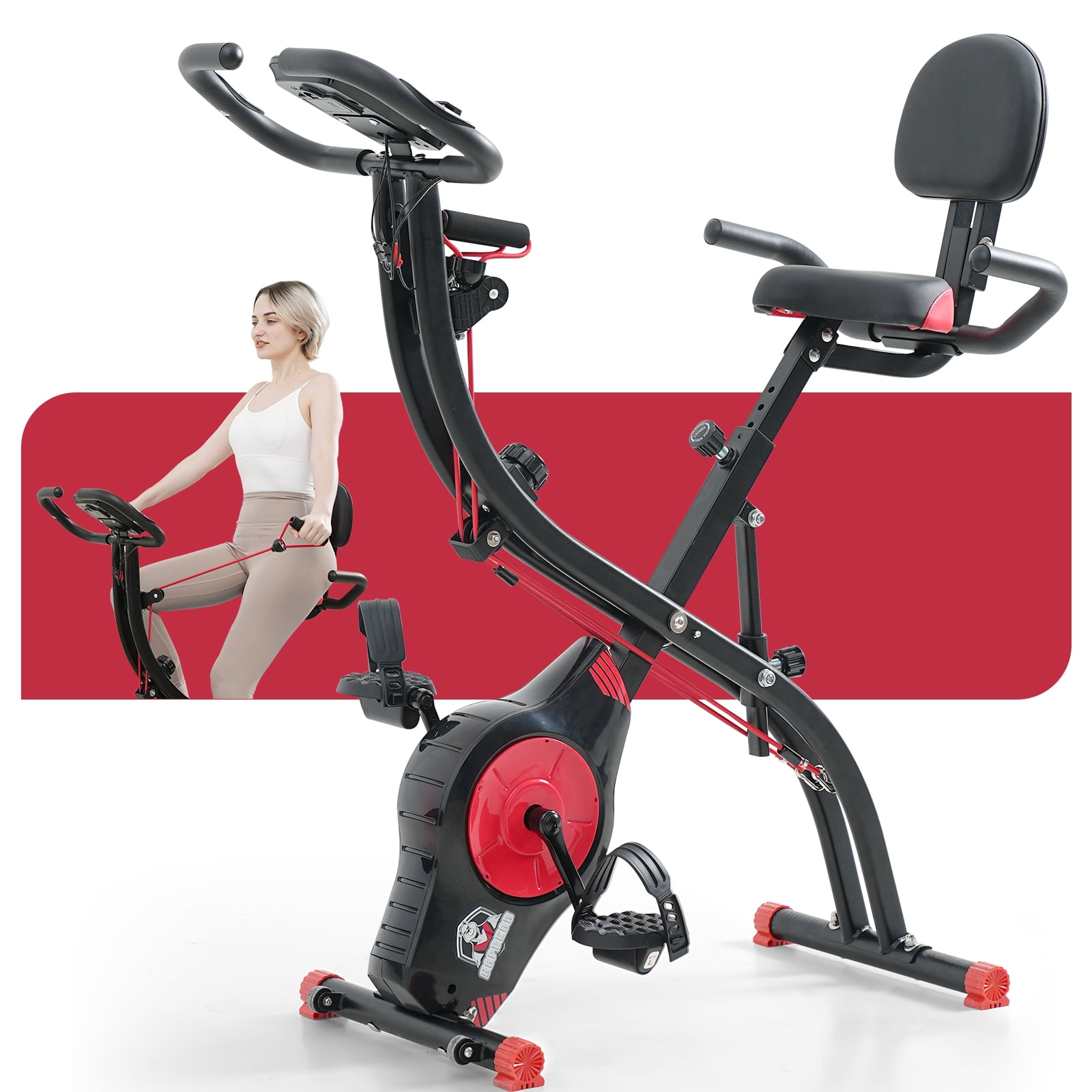 HAPBEAR Folding Exercise Bike Magnetic Foldable Stationary Bike 3 in 1 Mode Indoor Upright Fitness Workout X Bike with LCD Monitor Pulse Sensor 8 Level Resistance and Arm Resistance Band Walmart