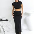 thumbnail image 1 of HAPIMO 2PC Tracksuit Workout Sets for Women Sale Pajama Solid Summer Short Sleeve Round Neck Crop Tops Bodycon Maxi Dress Casual Comfy Spring Black S, 1 of 6