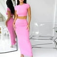 thumbnail image 1 of HAPIMO 2PC Tracksuit Workout Sets for Women Sale Pajama Solid Summer Short Sleeve Round Neck Crop Tops Bodycon Maxi Dress Casual Comfy Spring Pink L, 1 of 6