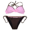 thumbnail image 1 of HAPIMO 2Pc Bikini Swimsuit Bathing Suit Women's High Waist Lace Up Color Backless Belted High Cut Beachwear Halter-Straps Swimwear Tropical Hawaii Hot Spring Beach Dress Pink M, 1 of 4