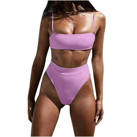 HAPIMO 2Pc Bikini Swimsuit Bathing Suit Women's Spring/Summer Color Strap Outdoor Beach Split Solid Beachwear High Cut Swimwear Tropical Hawaii Hot Spring Clearance Pink