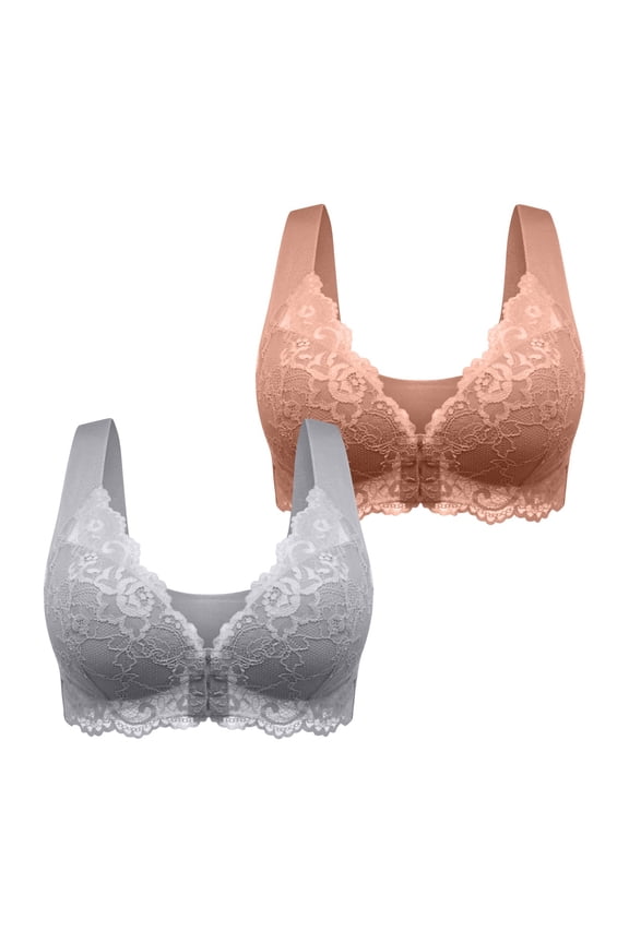 2pc Everyday Bras for Women Stretch Underwear Comfort Daily Brassiere Soft Plus Size Lingerie Gathered Wireless Lace Push Up Camisole Brown XXL