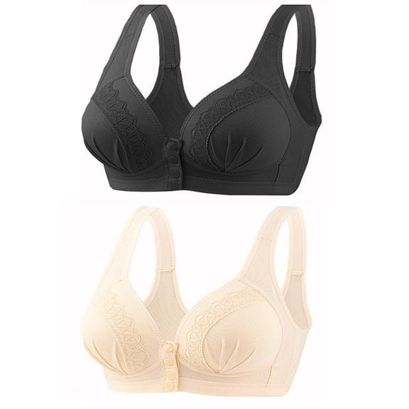 HAPIMO 2pcs Everyday Bra Wireless Nursing for Women Open Front Ultra Light Lingerie Push-up Comfort Daily Seamless Smoothing Brassiere Underwear Black XXL
