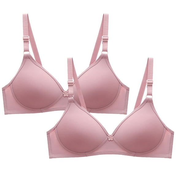 HAPIMO 2pcs Everyday Bra Wireless for Women Open Front Ultra Light Lingerie Comfort Daily Brassiere Underwear Pink S