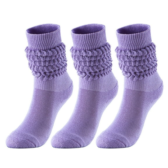 PWPSG 3 Pairs Solid Colors Slouch Socks for Women Mid Calf Boot Socks Casual Scrunch Crew Sock Soft Stacked Sock Beige Free Size