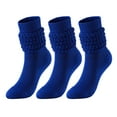 thumbnail image 1 of PWPSG 3 Pairs Solid Colors Slouch Socks for Women Mid Calf Boot Socks Casual Scrunch Crew Sock Soft Stacked Sock Blue Free Size, 1 of 2