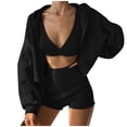 thumbnail image 1 of HAPIMO 3 Piece Sets for Women Tracksuit Sets Loungewear and Sporty Outfits Long Sleeve Cropped Hooded Jacket and Shorts Send Bra Black M, 1 of 9