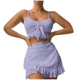 thumbnail image 1 of HAPIMO 3Pc Ruffle Bikini Swimsuit Sleeveless Bathing Suit Solid Cutout Beachwear Camisole with Pleated Skirts Swimwear Tropical Hawaii Hot Spring Beach Dress Purple S, 1 of 5