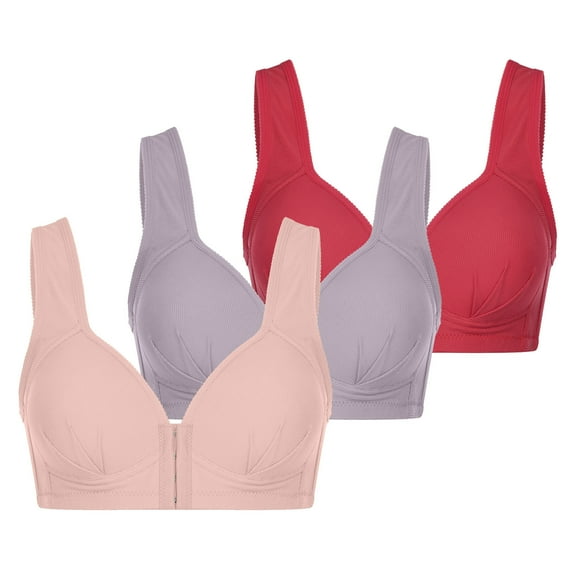 HAPIMO 3pcs Everyday Bra for Women Open Front Ultra Light Lingerie Comfort Daily Brassiere Underwear Red XL