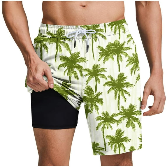 HAPIMO 9" Beach Shorts Men Swim Trunks with Compression Liner Casual Outings Travel Shorts Summer Outdoor Swimsuit Shorts Quick Dry Board Shorts Hawaiian Bathing Mesh Lining Shorts Yellow Small