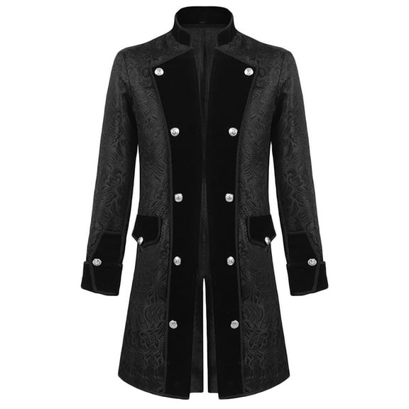 HAPIMO Big Men's Button Trench Coat Tailcoat Jacket for Men Fashion Gothic Steampunk Medieval Jacket Tuxedo Jacket Lapel Frock Coat Stand Collar Casual Workout Black L