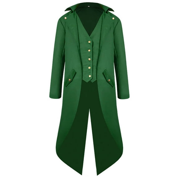 HAPIMO Big Men's Double-Breasted Trench Coat Tailcoat Jacket for Men Fashion Gothic Steampunk Medieval Jacket Tuxedo Jacket Workout Lapel Frock Coat Casual Green L