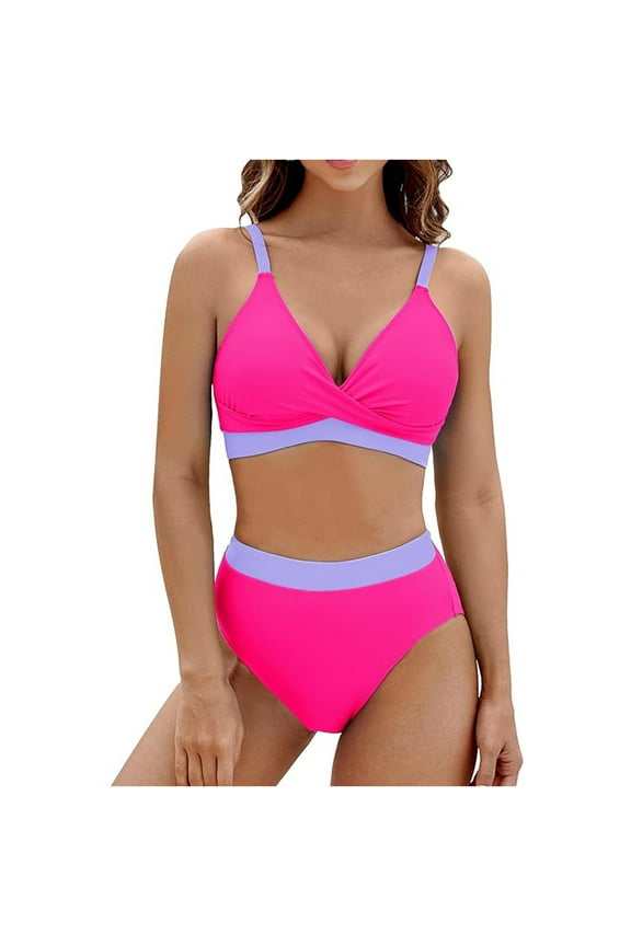 Bikini Set for Women Two Piece Bathing Suits Spaghetti Straps Swimwear with Bottom Tropical Hawaii Hot Summer Beach Vacation Swimsuits Hot Pink L